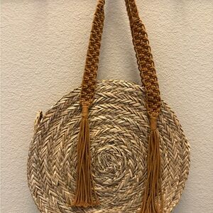 Universal Thread Tan Woven Circle Bag with Tassels